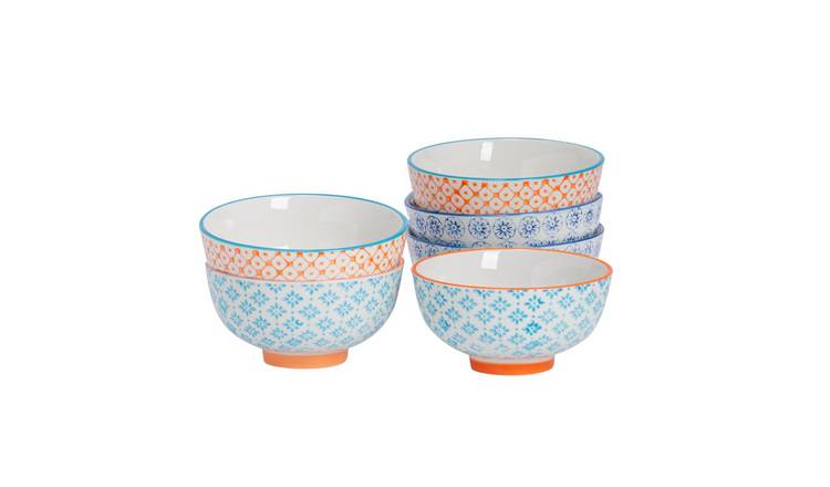 Nicola Spring Hand-Printed Rice Bowls - 3 Colours - Pack of 6