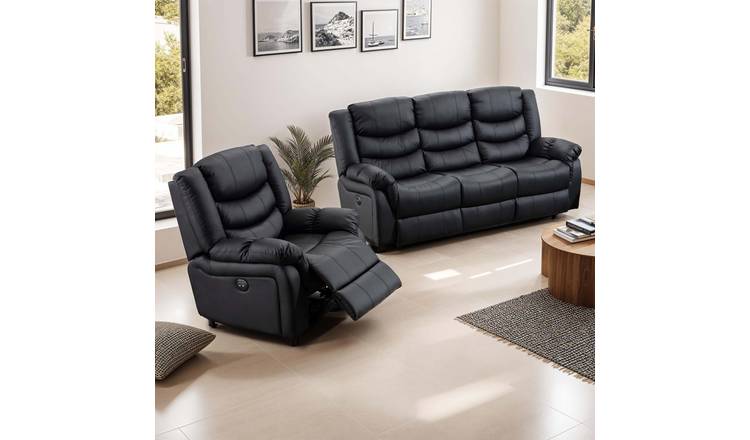 Furniture Online Seattle Electric Recliner Leather 1+3 Seater Sofa Set - Black