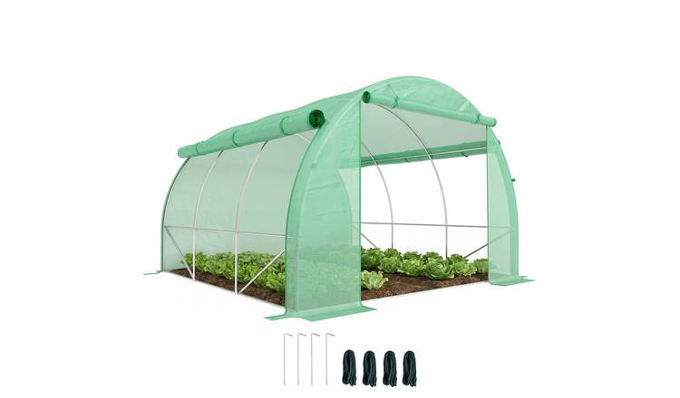Outsunny Steel Garden Polytunnel Greenhouse with Roll Up Side Walls - Green