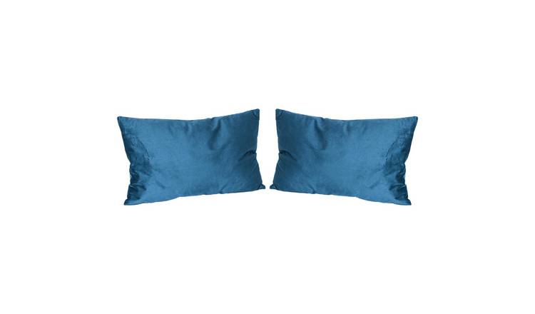Nicola Spring Rectangle Velvet Cushions - 60cm x 40cm - Blue - Pack of 2