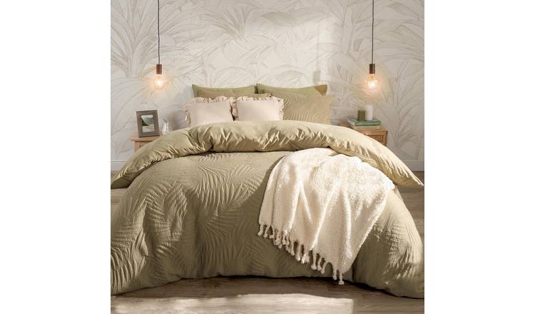 OHS Palms Leaf Pinsonic Duvet Cover Set Sage - King