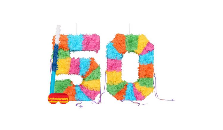 Fax Potato 50th Birthday Pinata Set with Stick & Blindfold - Blue Stick