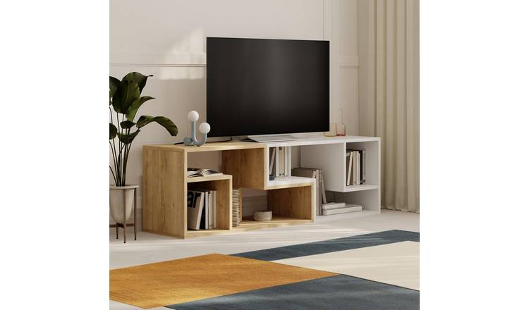 Decortie Glis Particleboard Corner TV Unit - Oak and White