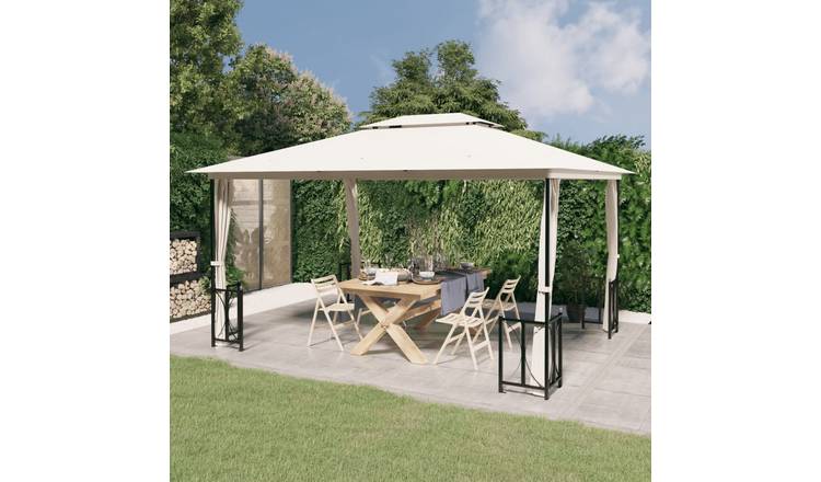 Walplus 3 x 4 m Garden Gazebo with Sidewalls and Double Roofs - Cream