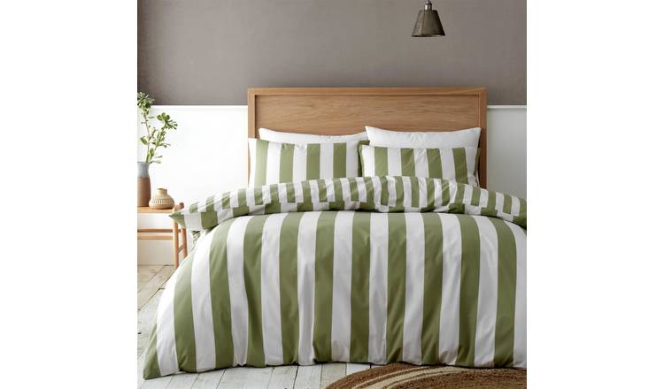 Catherine Lansfield Cove Stripe Duvet Cover Set - Double - Green