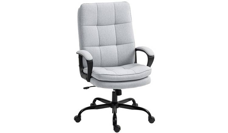 HOMCOM Fabric Adjustable Swivel Office Chair with Armrest - Light Grey
