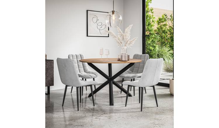 Furniture Online Malvern Nova Oak Table Dining Table & 4 Grey Chairs