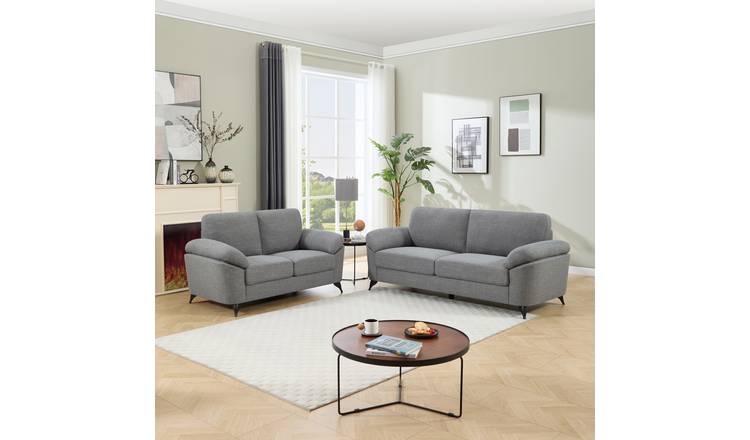 Furniture Online Malmo Scandi Style Linen 2+3 Seater Sofa Set - Grey