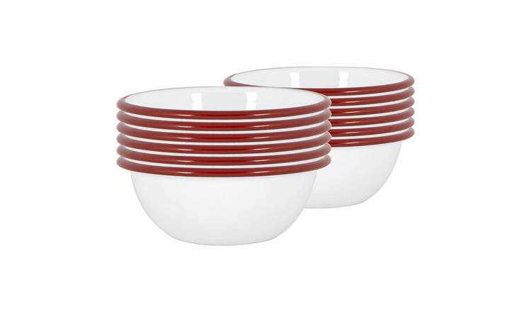 Argon Tableware White Enamel Bowls - Red - Pack of 12
