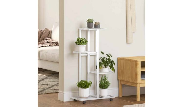Walplus 4-Tier Iron Flower Stand - White - 44 x 23 x 80 cm