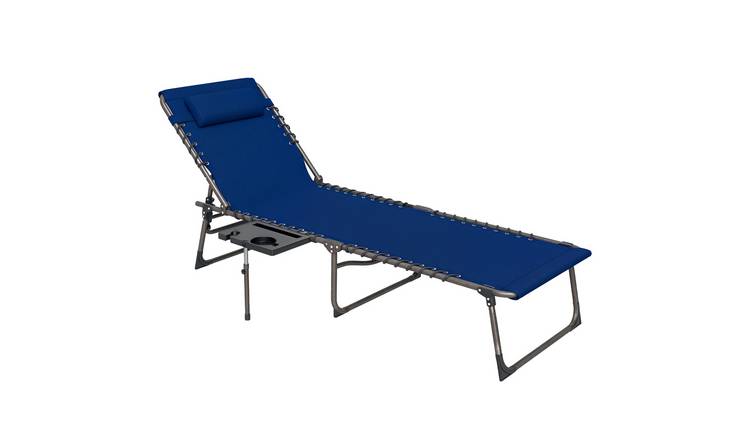 Outsunny Foldable and Portable Reclining Garden Sun Lounger - Dark Blue