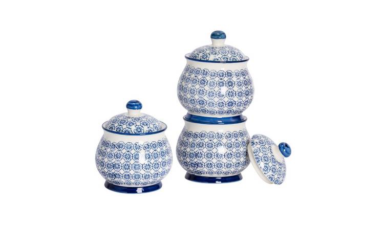 Nicola Spring Hand-Printed Sugar Bowls - Navy - Pack of 3