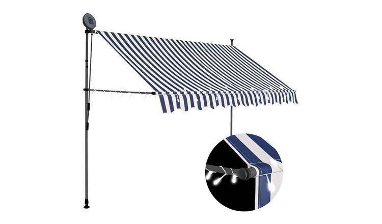 Walplus Electric Polyester Retractable Awning - Blue and White - 300 x 120 cm