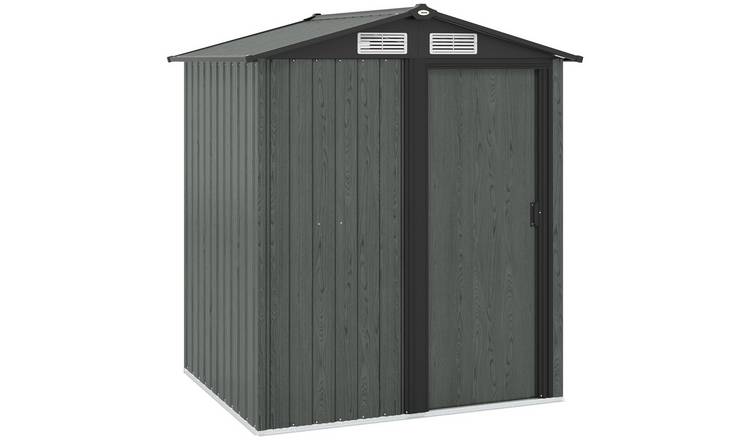 Outsunny Metal Garden Shed with Sliding Door Patio - Grey Wood
