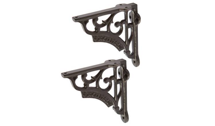 Hammer & Tongs Ornate Iron Shelf Brackets - Black - Set of 2