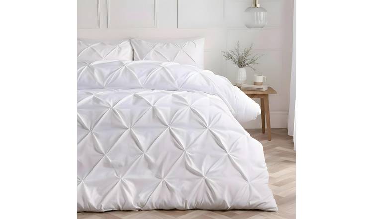 OHS Pintuck Microfibre Pinch Pleat Duvet Cover Set White - Super King