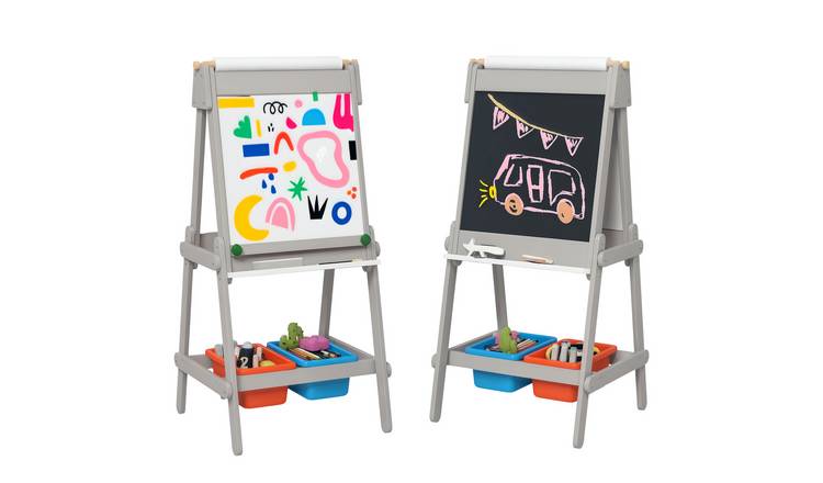 AIYAPLAY Paper Roll Double Sided Chalkboard Whiteboard Kids Easel - Grey