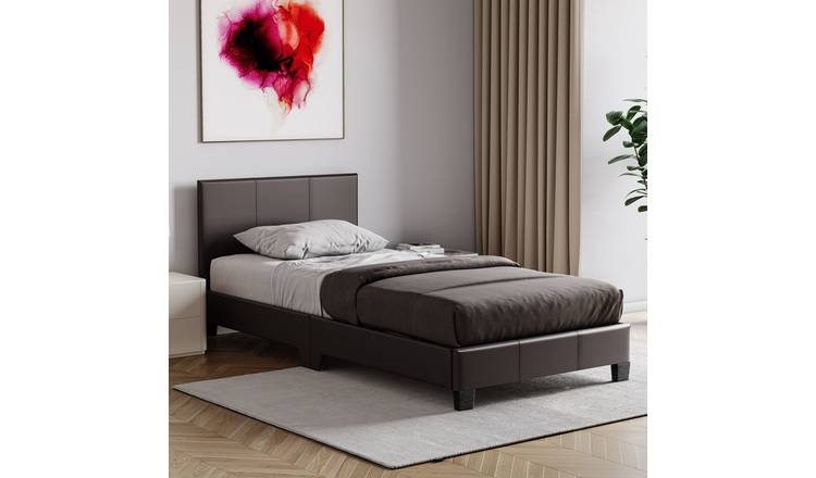 Vida Designs Lisbon Single Faux Leather Bed With Foam Mattress - Brown