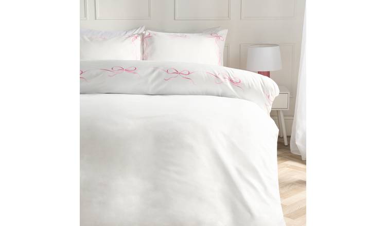 OHS Bow Border Bedding Set Microfibre Duvet Cover Set Pink - King
