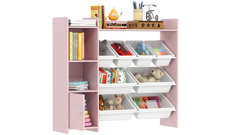 AIYAPLAY 3 Tier Wooden Unit with 8 Removable Bins Storage Shelves - Pink