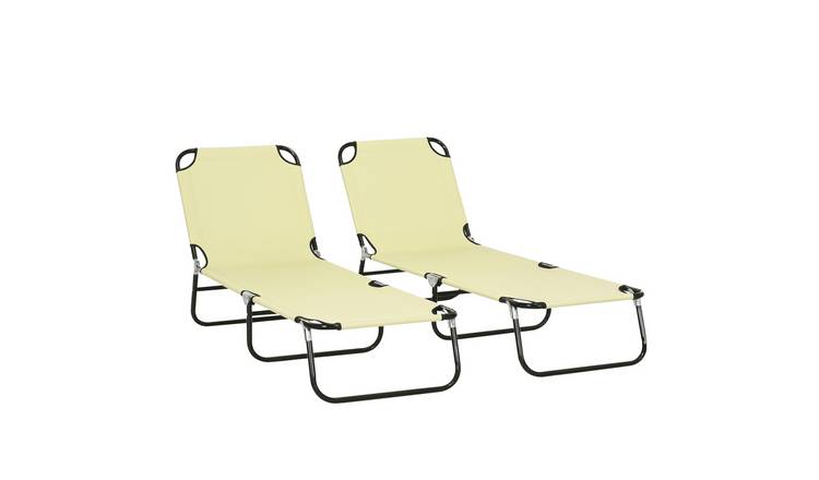 Outsunny Set of 2 Mesh Foldable Reclining Garden Sun Lounger - Beige