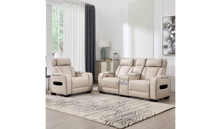Furniture Online Capri Electric Recliner Leather 1+2 Seater Sofa Set - Beige