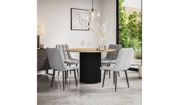 Furniture Online Arlo Nova Oak Top w Blk Legs Dining Table & 6 Grey Chairs