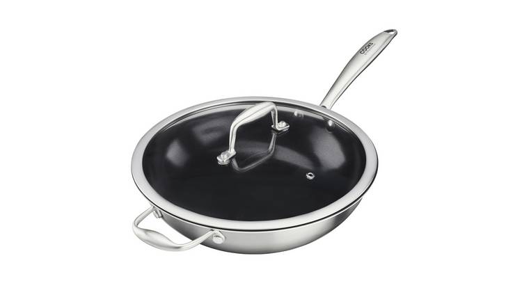 Cooks Professional Tri-Ply Wok with Lid and Helper Handle - 28cm