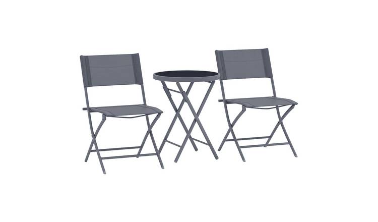 Outsunny 2 Seater Metal Foldable Garden Bistro Set with Protecting Feet - Grey