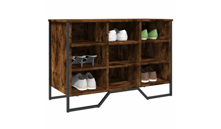 Walplus Engineered Wood Shoe Cabinet - Smoked Oak - 90 x 38 x 61.5 cm