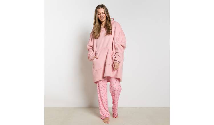 OHS Coral Fleece Hoodie Blanket - One Size - Blush