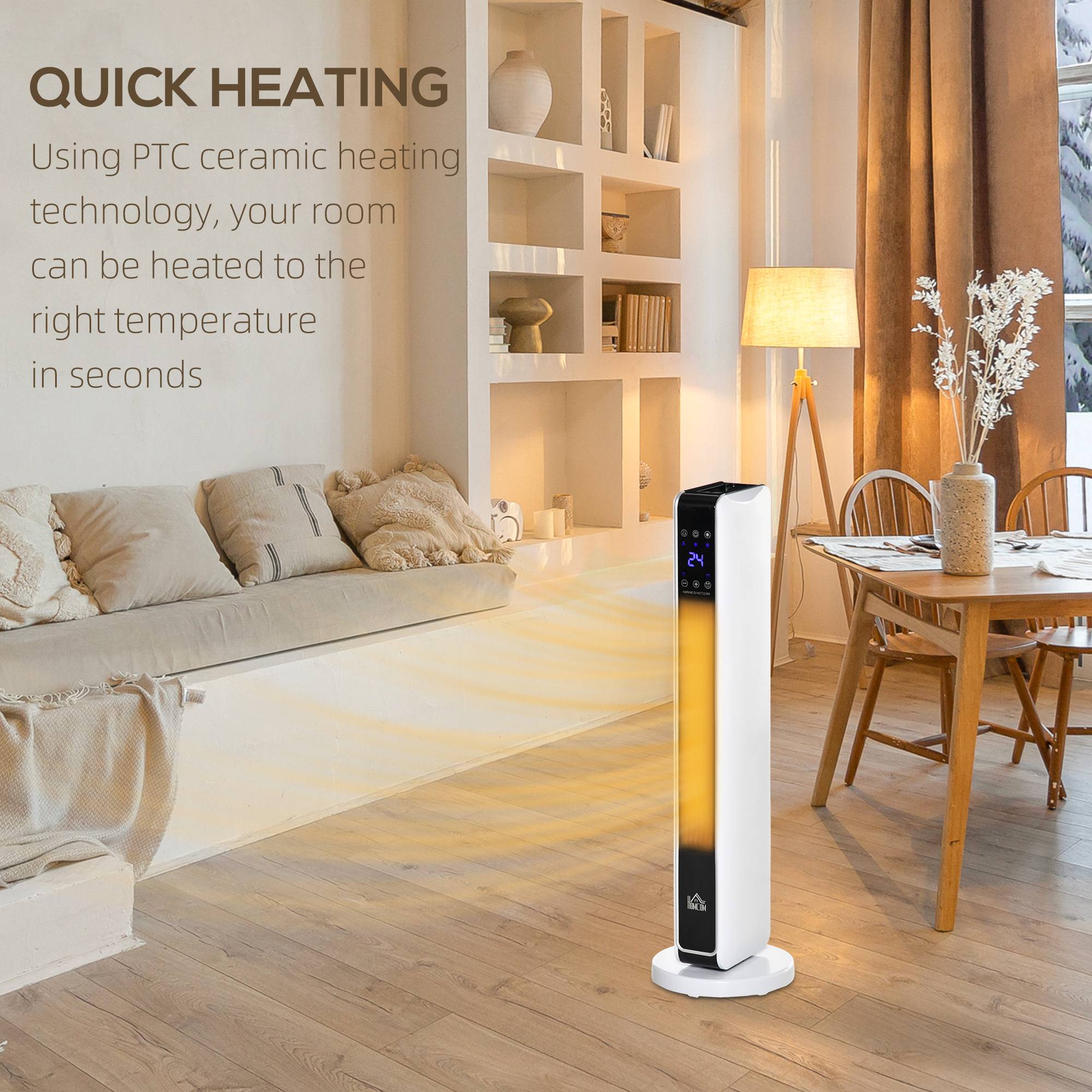 HOMCOM Electric Space Heater with Oscillation and Timer - White - Image 4
