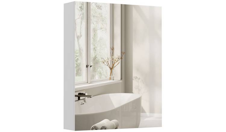 HOMCOM 3-Tier Wall Mount Bathroom Mirror Cabinet with Soft-Close Hinges - White