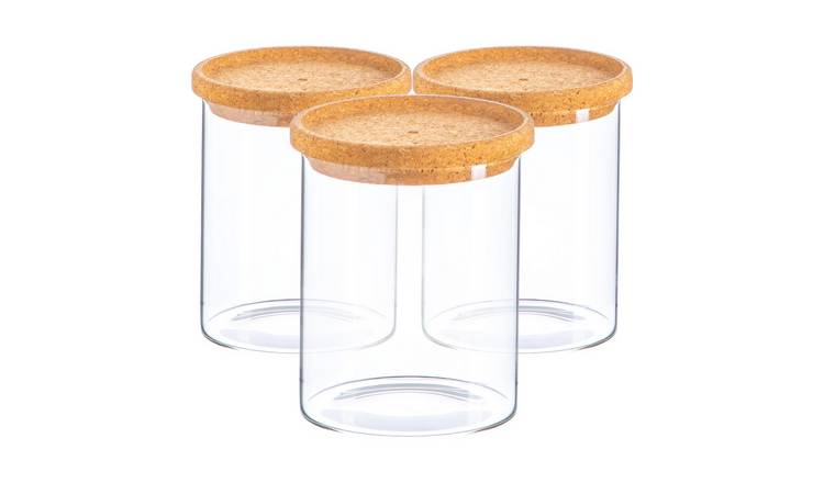 Argon Tableware Scandi Storage Jar with Cork Lids - Pack of 3