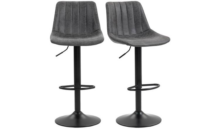 HOMCOM Set of 2 Bar Stools with Backs and Height Adjustable - Charcoal grey