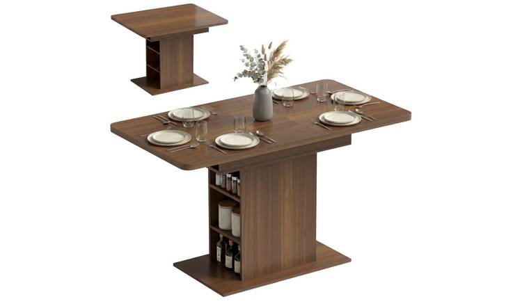 HOMCOM 4-6 Seater Extendable Storage Dining Table - Walnut Brown