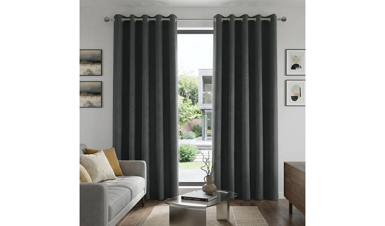 Luxury Living Temple Velvet Eyelet Blackout Curtains 229cm x 229cm - Charcoal