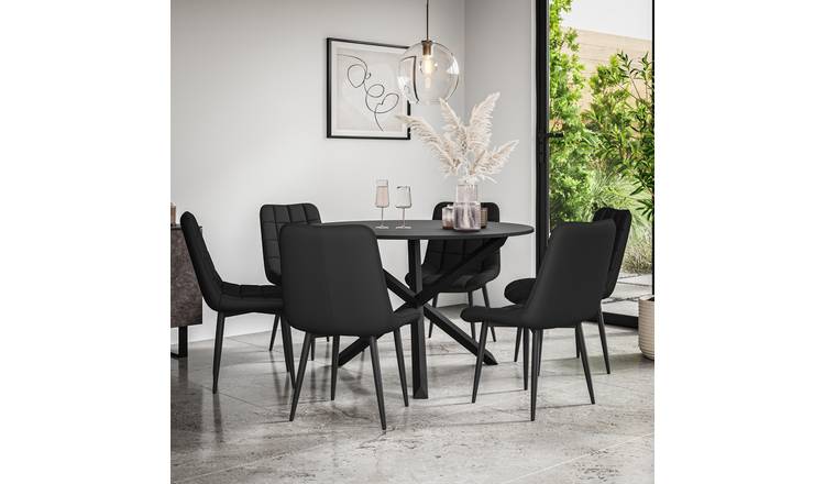 Furniture Online Malvern Nova Black Top Dining Table & 6 Black Chairs