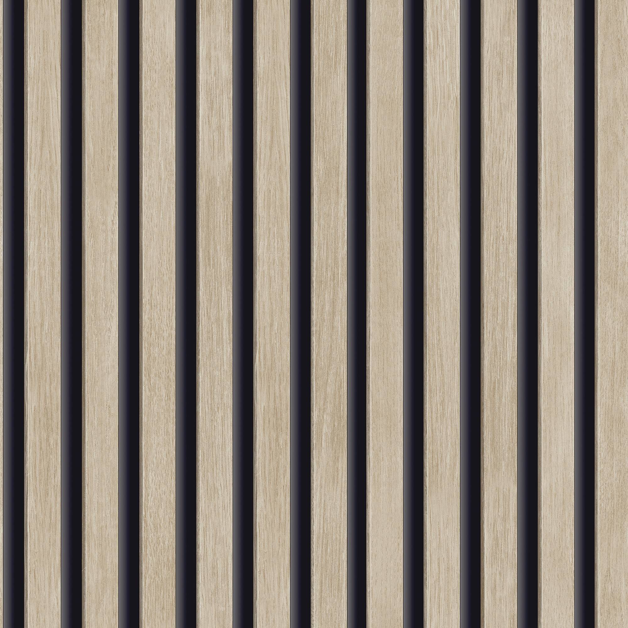 Grandeco Hermes Wood Slat Panel 3D Realistic Effect Textured Wallpaper - Beech - Image 2