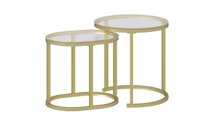 HOMCOM Set of 2 Tempered Glass Coffee Table - Gold Tone