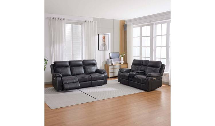 Furniture Online Vinson Electric Recliner Leather 2+3 Seater Sofa Set - Charcoal