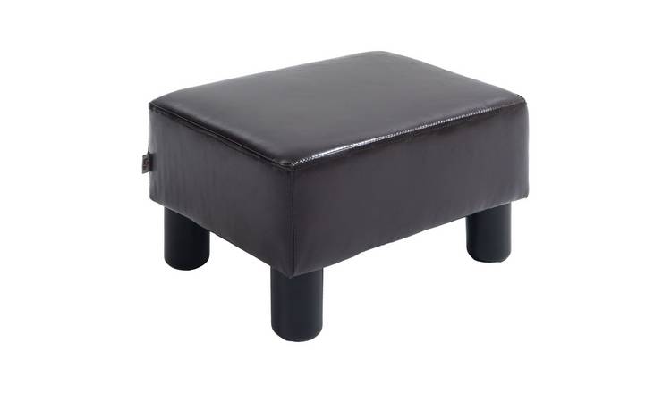 HOMCOM Faux Leather Foot Stool with Wooden Legs - Brown