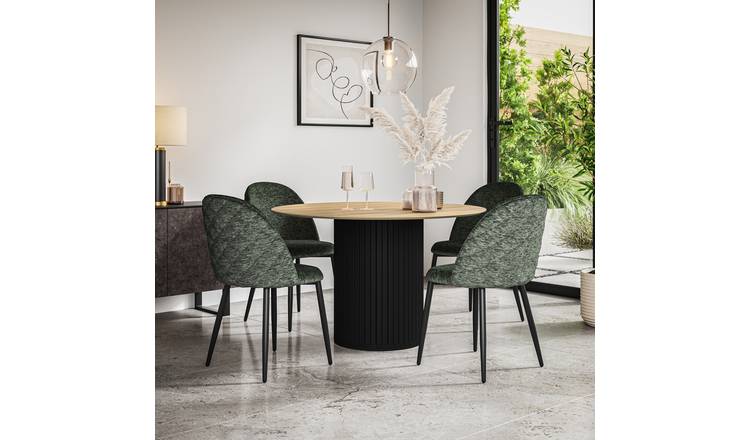 Furniture Online Arlo Raye Oak Top w Blk Legs Dining Table & 4 Green Chairs