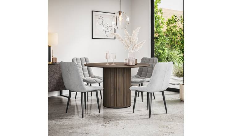 Furniture Online Arlo Nova Walnut Top w Wal Legs Dining Table & 6 Grey Chairs