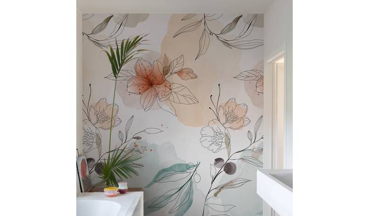 Grandeco Whimsical Floral 3 Lane Repeatable Wallpaper Mural   - Pink