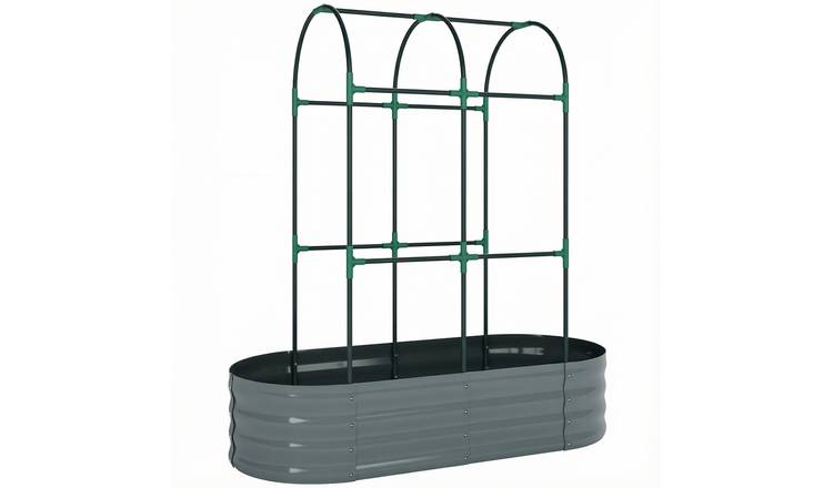 Outsunny Galvanised Trellis Raised Garden Bed - Dark Grey