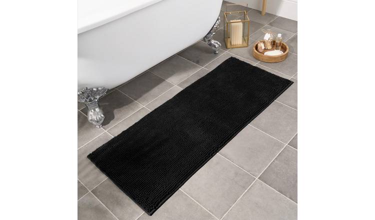OHS Chenille Style Bath Mat Runner - 45 x 110cm - Black