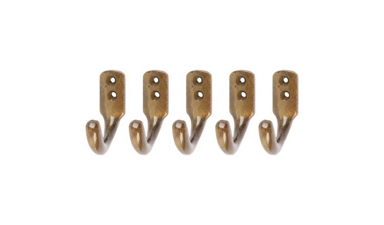 Hammer & Tongs Single Coat Hook - Brass - Pack of 5