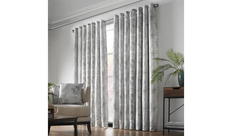 Luxury Living Fern Fully Lined Eyelet Curtains 168cm x 183cm - Silver