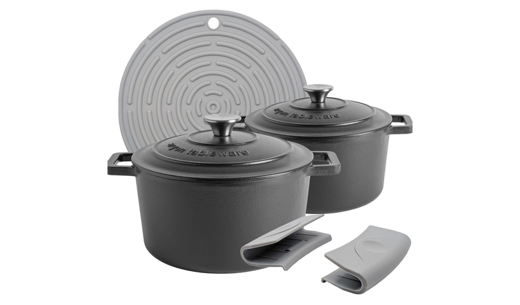 Argon Tableware Cast Iron Casserole Dishes - Matt Black - Set of 2